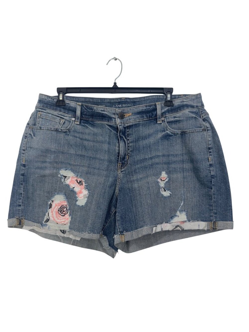 Lane Bryant Womens Size 18 Denim Distressed Floral Patchwork Jean Shorts